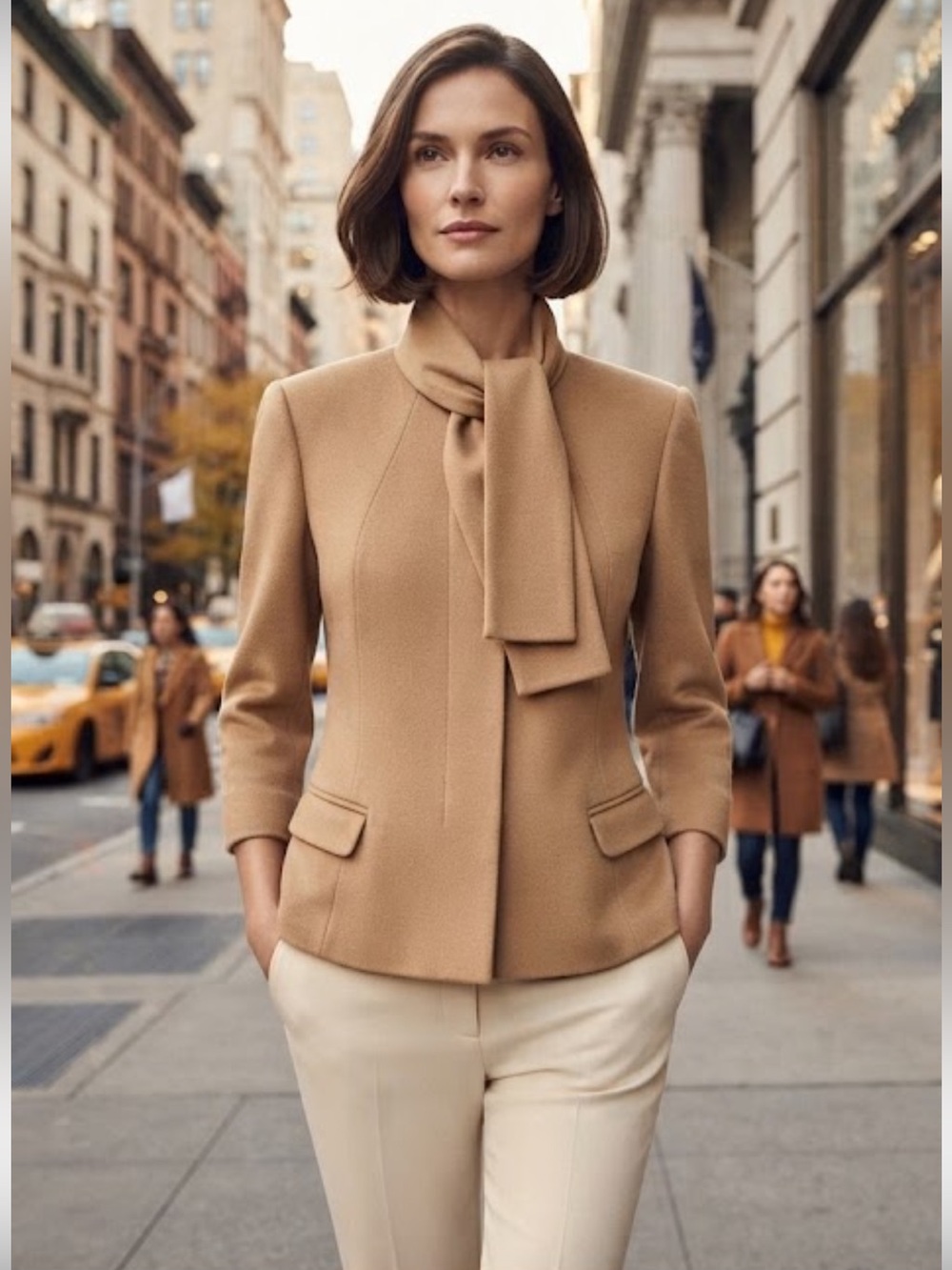 Talbots Soft Wool Tan Blazer 14P Tie Neck Jacket Classic Career